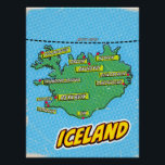 Kaart van pop Art Illustrated New York City Perfect Poster<br><div class="desc">Een pop art style kaart van IJsland met een felblauwe achtergrond en een gestippeld patroon. De kaart zelf is groen met zwarte contouren en beschikt over verschillende steden en dorpen gemarkeerd met rode stippen en gele spraakbubbels. De namen van de steden zijn geschreven in vetgedrukte witte letters in de tekstballonnen....</div>