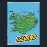 Kaart van pop Art Illustrated New York City Perfect Poster<br><div class="desc">Een pop art style kaart van IJsland met een felblauwe achtergrond en een gestippeld patroon. De kaart zelf is groen met zwarte contouren en beschikt over verschillende steden en dorpen gemarkeerd met rode stippen en gele spraakbubbels. De namen van de steden zijn geschreven in vetgedrukte witte letters in de tekstballonnen....</div>