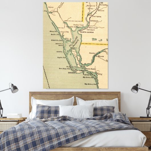  kaart van Port Charlotte Florida (1896) Canvas Afdruk (Insitu (Slaapkamer))