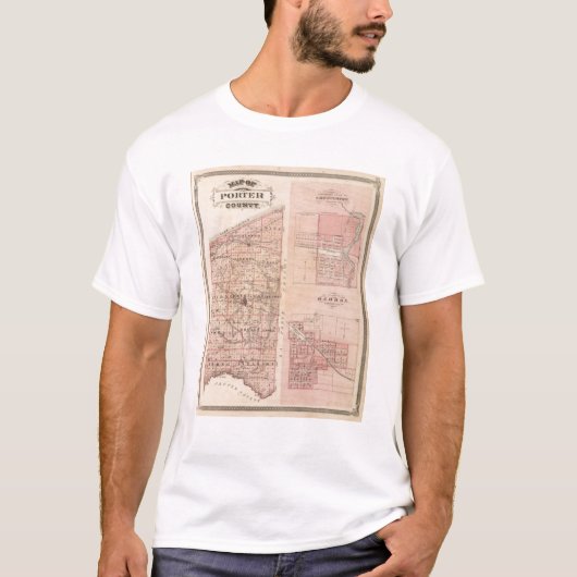 Kaart van Porter County met Chesterton, Hebron T-shirt (Voorkant)
