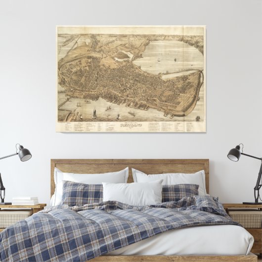  kaart van Portland Maine (1876) Canvas Afdruk (Insitu (Slaapkamer))