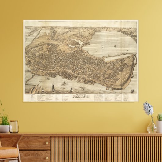  kaart van Portland Maine (1876) Canvas Afdruk (Insitu (Woonkamer))