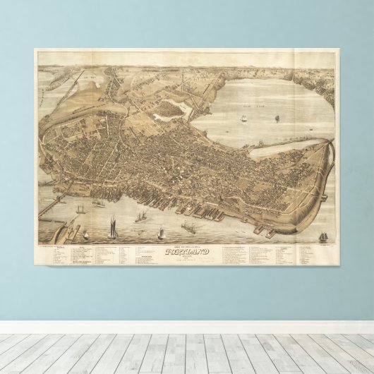  kaart van Portland Maine (1876) Canvas Afdruk (Insitu (Houten vloer))