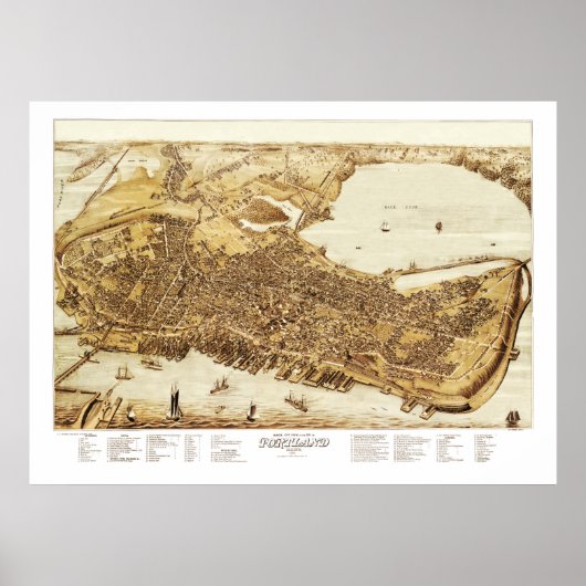 Kaart van Portland Maine in 1876 Poster (Voorkant)