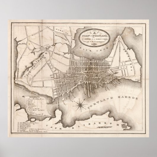  kaart van Portland ME (1846) Poster (Voorkant)