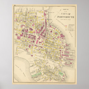 kaart van Portsmouth NH (1892) Poster