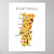 Kaart van Portugal met belangrijkste steden en div
