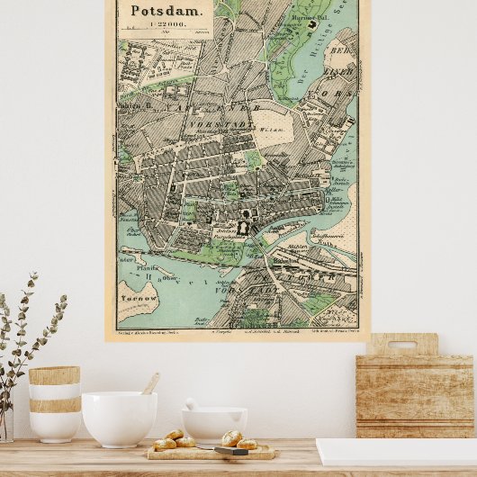  kaart van Potsdam Duitsland (1898) Poster (Keuken)