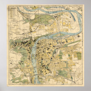 kaart van Praag Tsjechië (1905) Poster