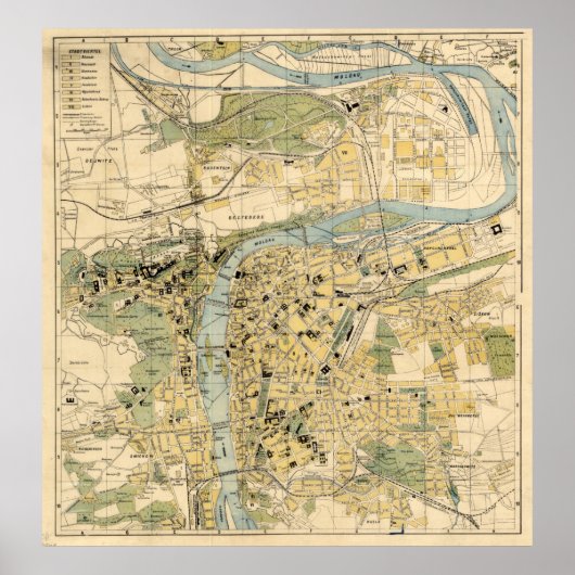 kaart van Praag Tsjechië (1905) Poster (Voorkant)