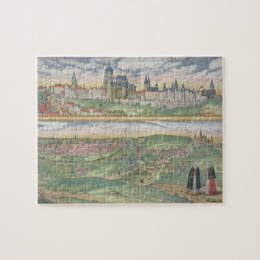 Kaart van Praag, van "Civitates Orbis Terrarum" do Legpuzzel (Horizontaal)