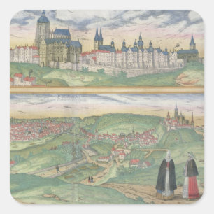 Kaart van Praag, van "Civitates Orbis Terrarum" do Vierkante Sticker