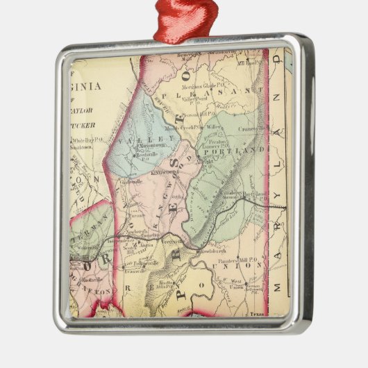 Kaart van Preston, Taylor, Barbour, Tucker countie Metalen Ornament (Links)