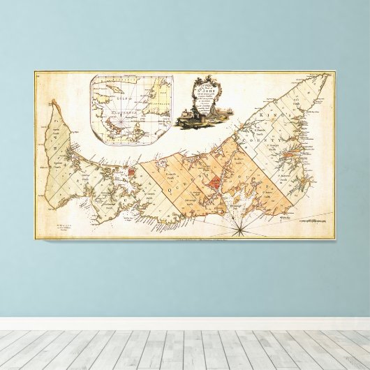  kaart van Prince Edward Island (1775) Canvas Afdruk (Insitu (Houten vloer))