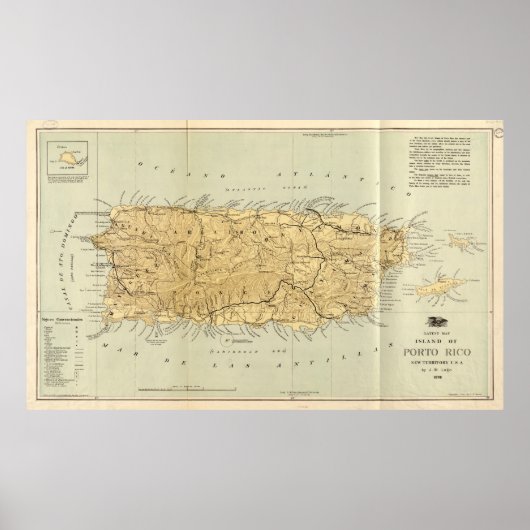  kaart van Puerto Rico (1898) Poster (Voorkant)
