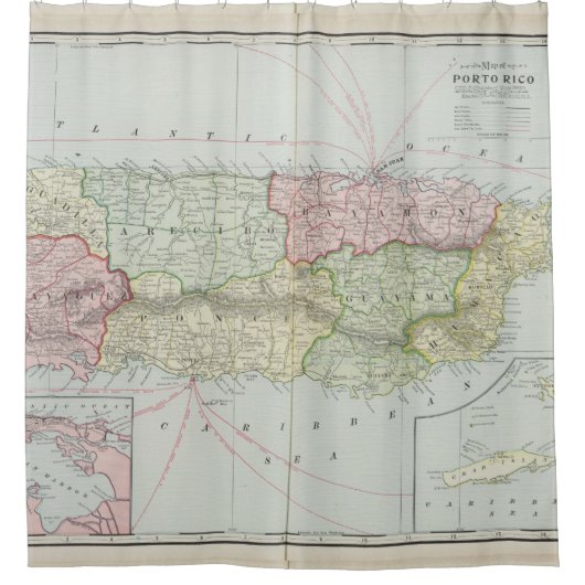  kaart van Puerto Rico (1901) Douchegordijn (Voorkant)