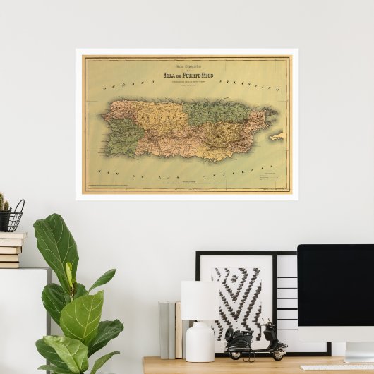 Kaart van Puerto Rico door Colton 1886 Poster (Thuiskantoor)