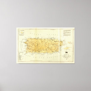 Kaart van Puerto RIco (Porto RIco) rond 1898 Canvas Afdruk