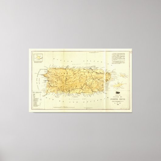 Kaart van Puerto RIco (Porto RIco) rond 1898 Canvas Afdruk (Voorkant)