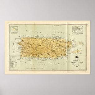 Kaart van Puerto RIco (Porto RIco) rond 1898 Poster