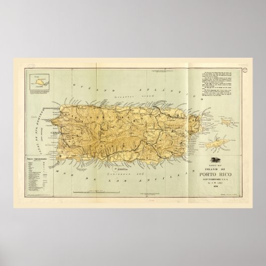 Kaart van Puerto RIco (Porto RIco) rond 1898 Poster (Voorkant)