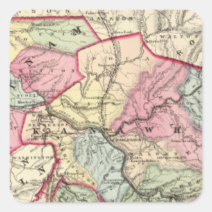 Kaart van Putnam, Kanawha, provincies Boone Vierkante Sticker