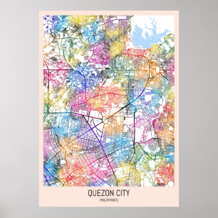Kaart van Quezon City Filipijnen Poster