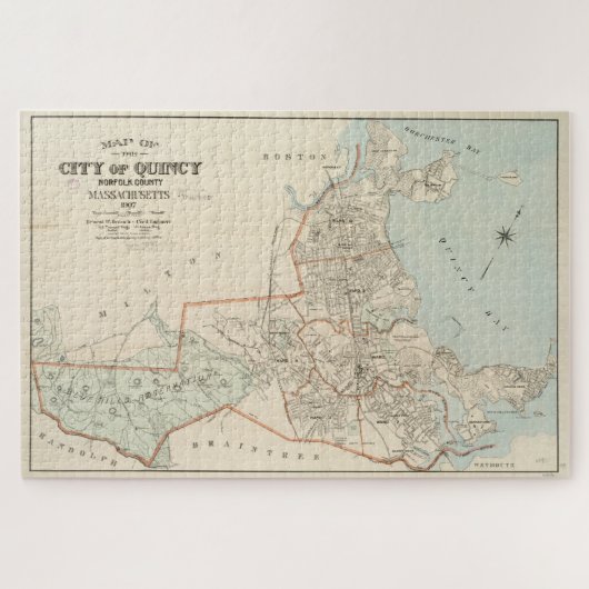 kaart van Quincy MA (1907) Legpuzzel (Horizontaal)
