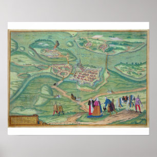 Kaart van Raab, van "Civitates Orbis Terrarum" doo Poster