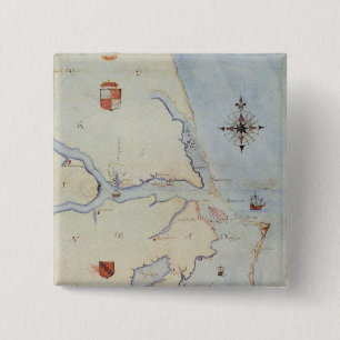 Kaart van Raleigh's Virginia Vierkante Button 5,1 Cm