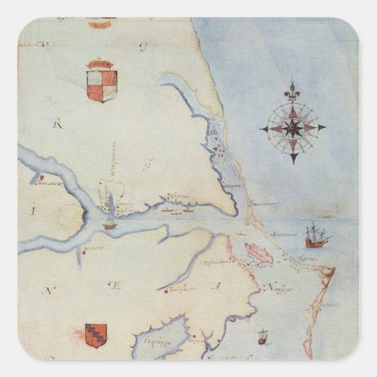 Kaart van Raleigh's Virginia Vierkante Sticker (Voorkant)