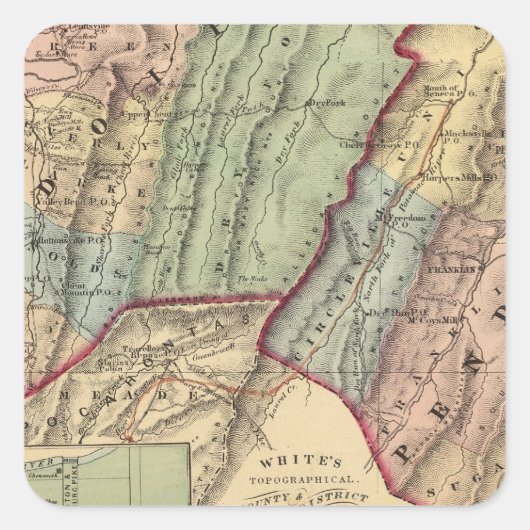 Kaart van Randolph, provincie Pendleton Vierkante Sticker (Voorkant)