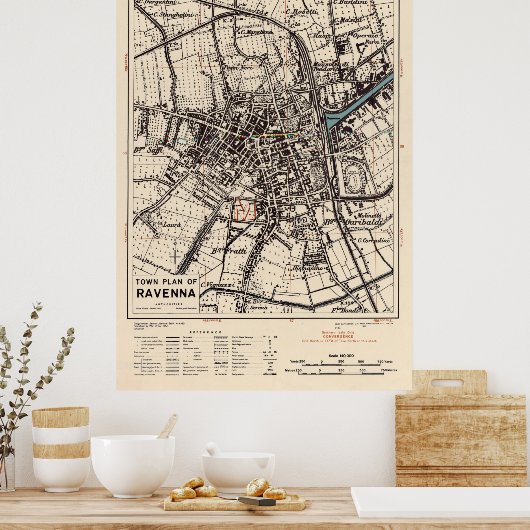  kaart van Ravenna Italië (1943) Poster (Keuken)