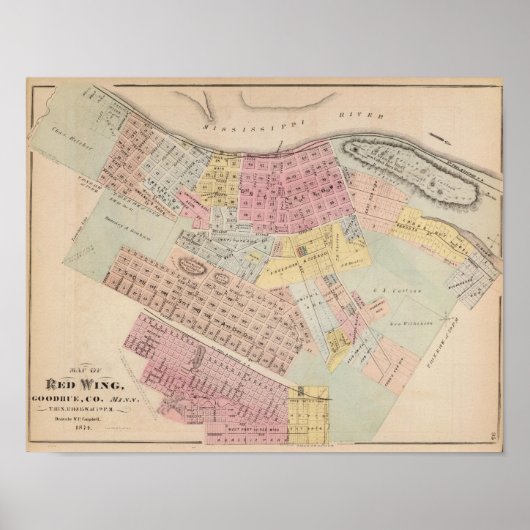 Kaart van Red Wing, Goodhue County, Minnesota Poster (Voorkant)