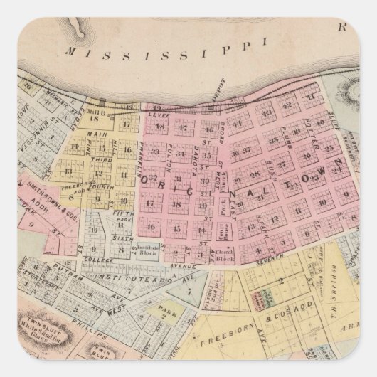 Kaart van Red Wing, Goodhue County, Minnesota Vierkante Sticker (Voorkant)