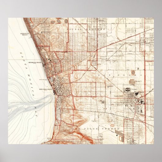  kaart van Redondo Beach & Torrance CA (1934) Poster (Voorkant)