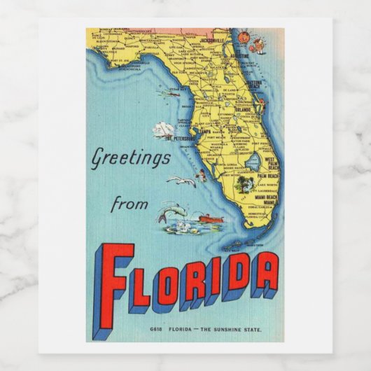 Kaart van Retro Florida Wijn Etiket (Enkel label)