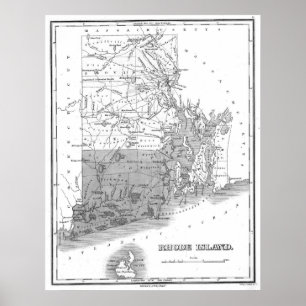  kaart van Rhode Island (1827) BW Poster