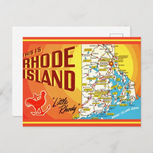 Kaart van Rhode Island Briefkaart (Voorkant / Achterkant)