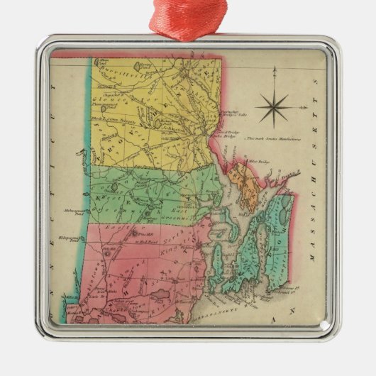 Kaart van Rhode Island Metalen Ornament (Voorkant)