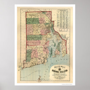 Kaart van Rhode Island & Providence Plantations Poster