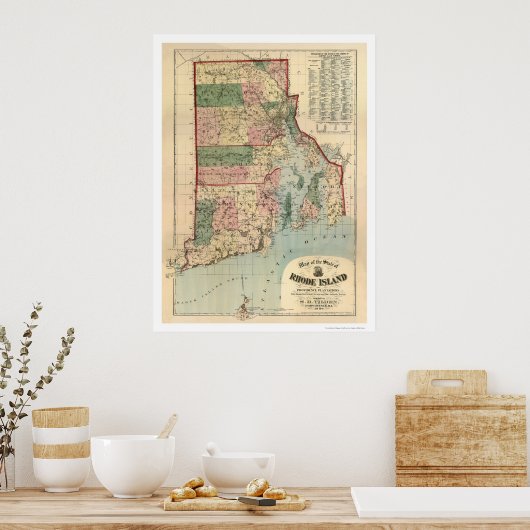 Kaart van Rhode Island & Providence Plantations Poster (Keuken)
