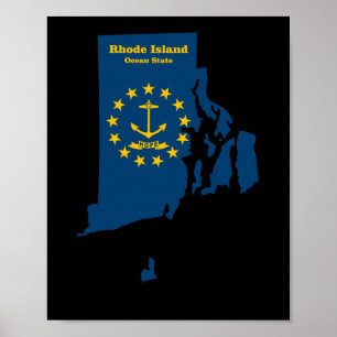 Kaart van Rhode Island Vlag Sticker Poster