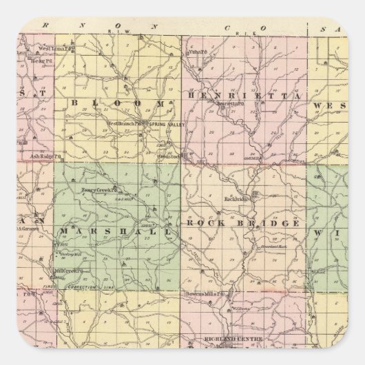 Kaart van Richland County, staat Wisconsin Vierkante Sticker (Voorkant)