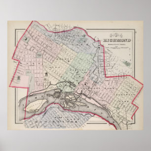 kaart van Richmond Virginia (1884) Poster