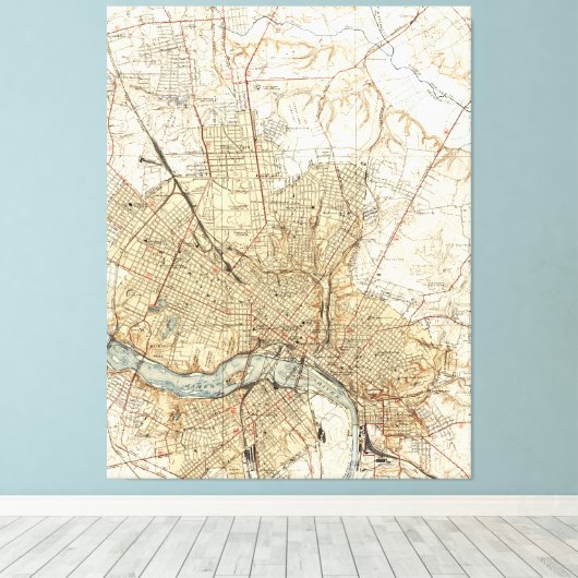  kaart van Richmond Virginia (1934) Canvas Afdruk (Insitu (Houten vloer))