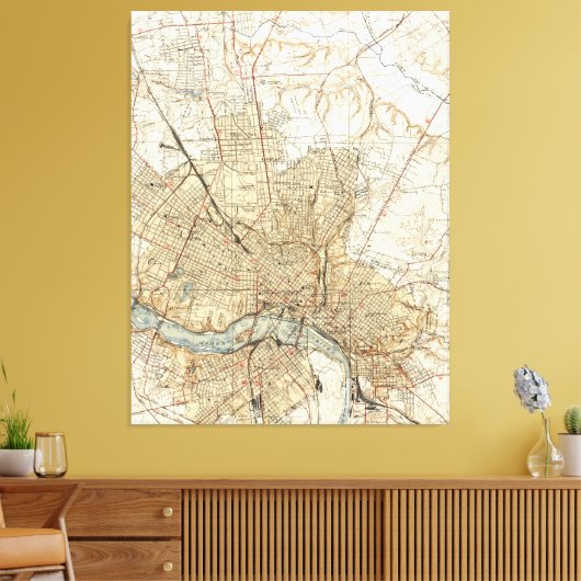  kaart van Richmond Virginia (1934) Canvas Afdruk (Insitu (Woonkamer))