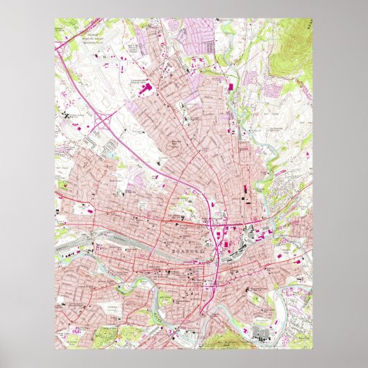 kaart van Roanoke Virginia (1963) Poster (Voorkant)