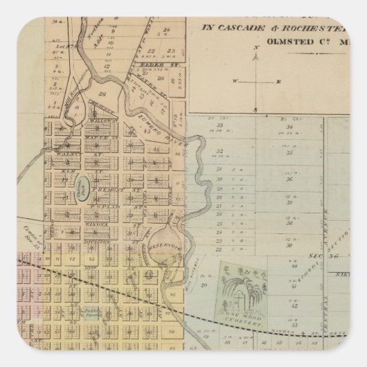 Kaart van Rochester, Minnesota Vierkante Sticker (Voorkant)