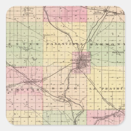 Kaart van Rock County, staat Wisconsin Vierkante Sticker (Voorkant)